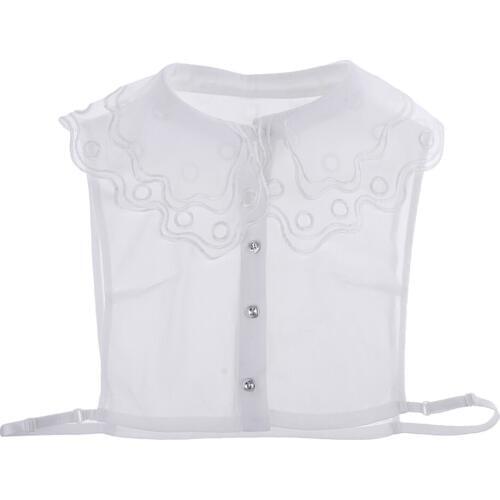 Womens Fake Collar Removable False Blouse Embroidered Chiffon