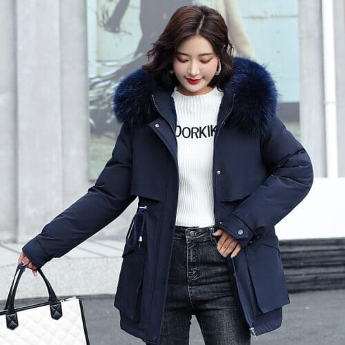 Womans Winter Hooded Thick Long Jacket Solid Casual Plus Size Warm Cotton Padded Parkas Fur Collar Wool Liner Coat for Female