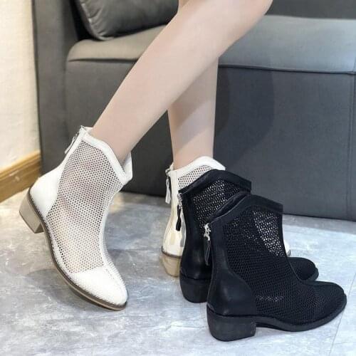 Net Yarn Thin Boots Women Summer 2021 New Wild Thick-heeled British Martin Sandals French Short Boots Ins Tide