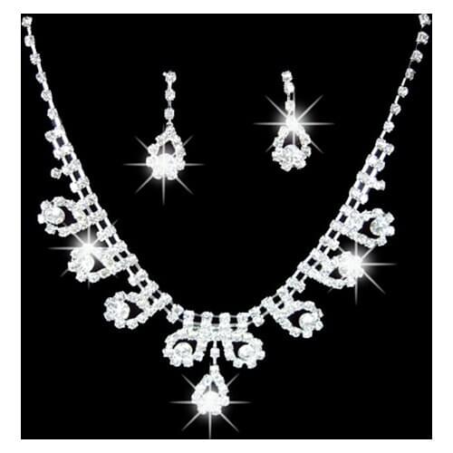 Womens Bridal Romantic Rhinestone Wedding Party Pendant Necklace Earrings Bling Jewelry Set