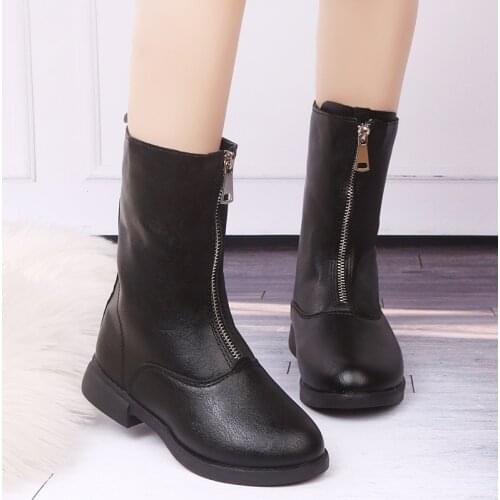2021 Winter Girls Boots Kids Fashion Motorcycle Boots Children Rubber Boots Warm Simple Zipper Mid-calf Handsome Autumn Boots