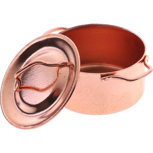 1pc 1/12 Dollhouse Miniature Kitchen Copper Pot Kitchenware with Lid Kitchen Accessories Pretend Play Furniture Toys