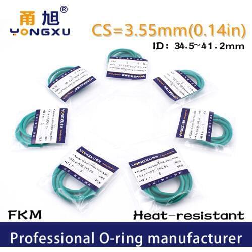 2PC/Lot Green FKM Fluorine Rubber O-rings Seal CS3.55mm ID34.5/35.5/36.5/37.5/38.7/40/41.2*3.55mm Gasket Rings Sealing Washer