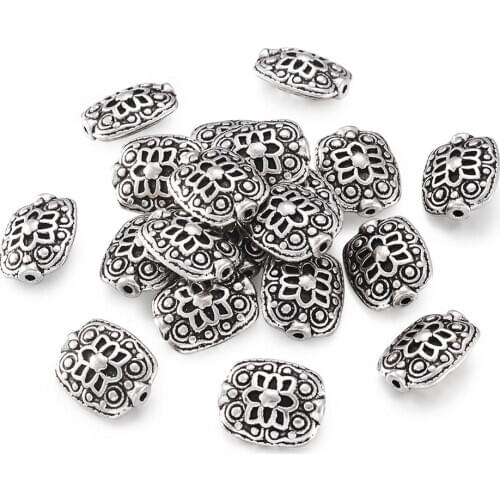 20Pcs Retro Tibetan Antique Silver Color Square Beads Spacers DIY Jewelry Bracelet Necklace Charm Making Accessories 13x11x6.5mm