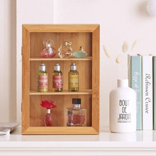 Bamboo Storage Box with Cover Retro Style Dolls Display Cabinet Desktop Table Organizer Sundries/Jewelry Box