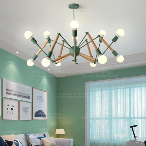 Large spider chandelier wood lighting modern/nodic/loft chandelier Green/white/black/brown/blue finish for bedroom living room