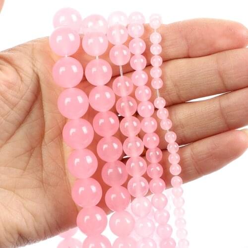 Natural Stone Beads Light Pink Chalcedony Charm Round Loose Beads for Jewelry Making Needlework DIY Bracelet Strand 4-12 MM