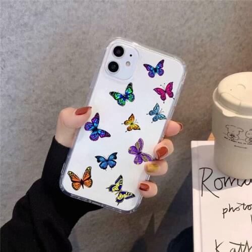 JAMULAR Clear Monarch Butterfly Phone Case For iPhone SE 2020 11 Pro X XR XS MAX 7 8 Plus Colorful Patterns Soft TPU Phone Cover