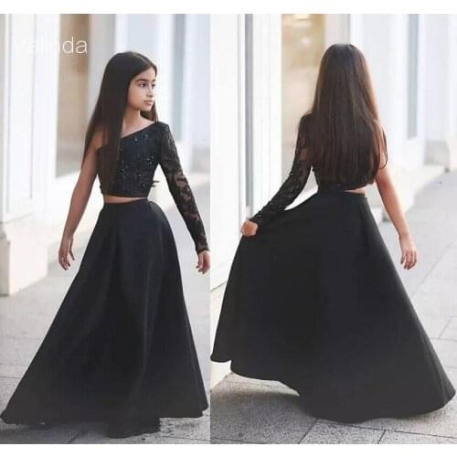 Two Pieces Black Girl Dresses One Shouler Pageant Dresses for Teens Formal Wear
