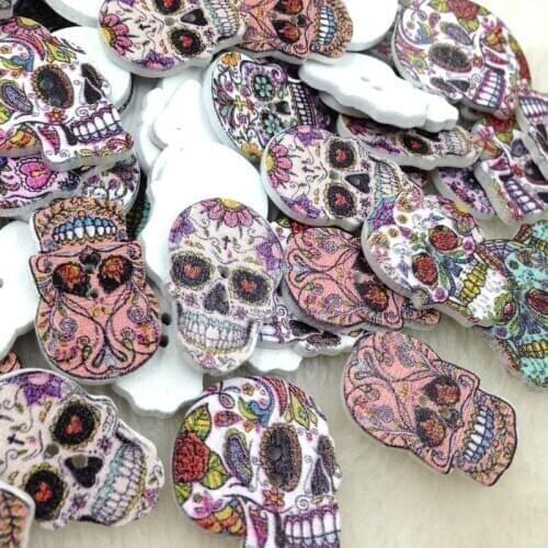 30pcs Skull Head Wood Buttons 22X27mm Sewing Craft Mix Lots WB243