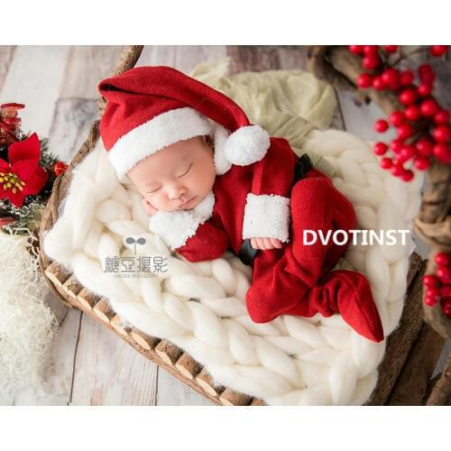 Dvotinst Newborn Baby Photography Props Knit Hat+Romper Fotografia Accessories Christmas Santa Claus Cosplay Studio Shoots Prop