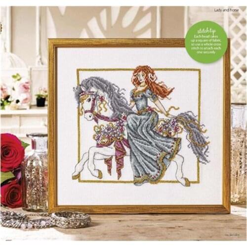European Magazine Style Horseback Riding Medieval Lady Cross Stitch Cotton Print Kit 11ct14ct18ct Hand Embroidered Material Pack