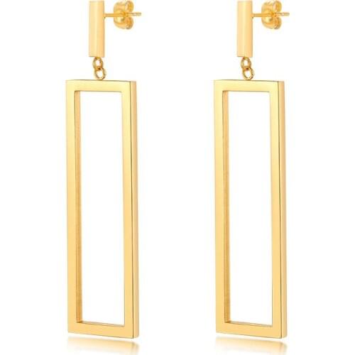 Geometric Square Dangle Earrings for Women Stainless Steel Ear Clip Gold Tone Statement Minimalist Jewelry