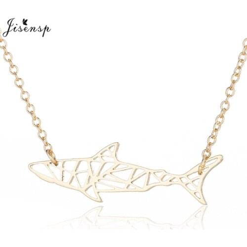 Jisensp Geometric Shark Necklace Origami Gold Geometric Animal Pendant Ocean Necklace & Pendants Party Accessories Women