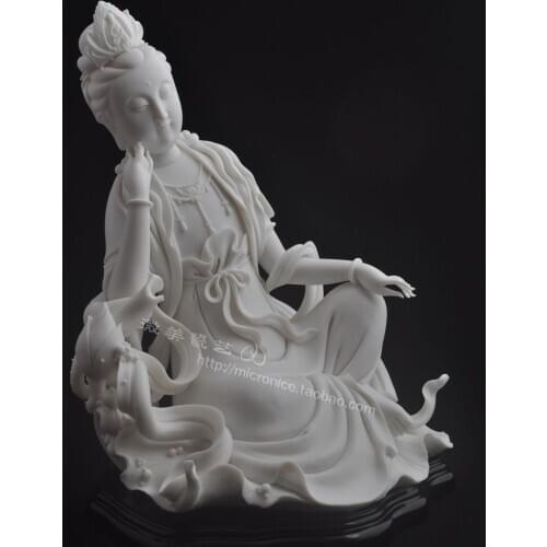 Guanyin Bodhisattva meditation collection 10 inch Buddha Dehua ceramic handicraft decoration art characters