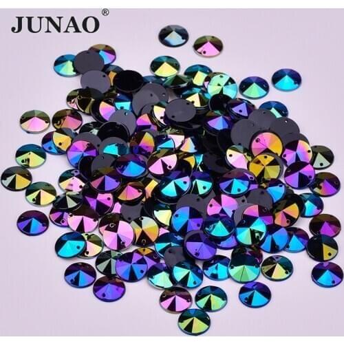 JUNAO 1000pcs 10mm Sewing Black AB Rivoli Crystal Rhinestone Flat Back Sewn Stones Glitter Strass Applique for Needlework Crafts