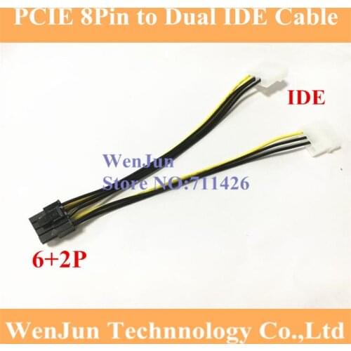 8Pin 6+2pin PCI-E pcie GPU to Dual 4pin Molex IDE power cable for video Card 8 Pin Male Power Supply Cable 18AWG Wholesale