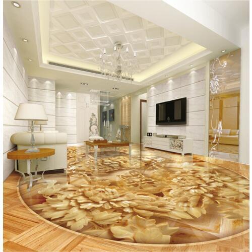 Chinese wood carving peony wood 3D floor PVC Waterproof Self-adhesive 3D Floor