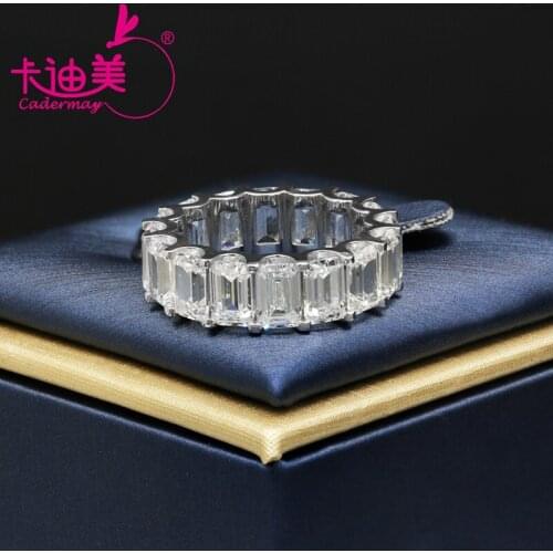 CADERMAY Pure Gold Eternity Ring Band 2x4mm 4x6mm Emerald Cut Moissanite Diamond 18k 14k Gold Engagement Wedding Ring