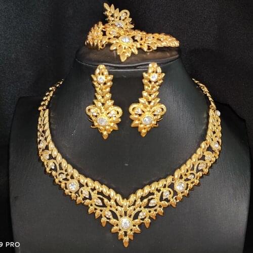 JIAYIJIADUO Dubai Jewelry Womens Wedding Jewelry Set Golden Necklace Earrings Bracelet Ring Set Necklace Set Gift Parure Bijoux