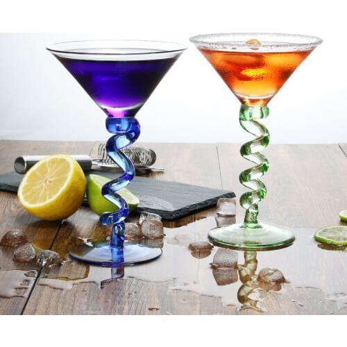 Creative Lead-free glass colored cocktail glass Personalized spiral handle Champagne glass cup wine cup