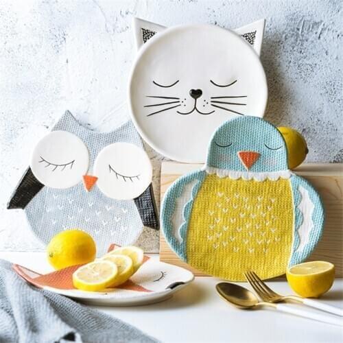 Creative Japanese Style Cute Cartoon Animal Shape Baby Dishes Breakfast Plate Tableware Ceramic Snack Dessert Plate Dinnerware