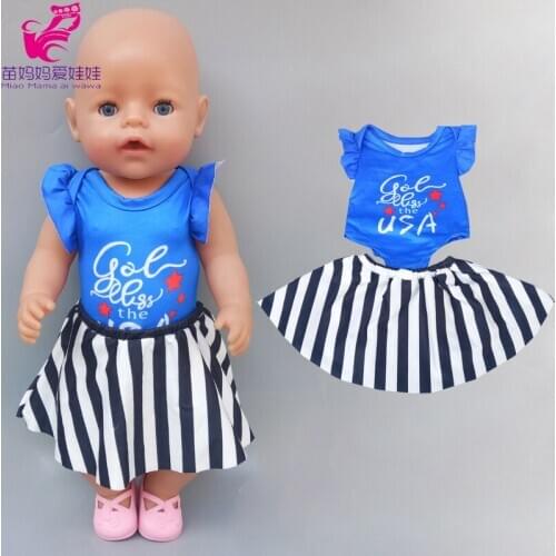 40cm Born Baby Doll Blue Shirt Black Stripe Skirt 18 Inch Girl Doll Dress Outfits