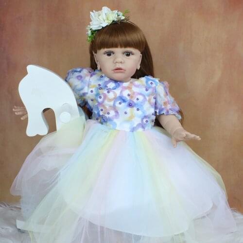 60 CM Soft Silicone Reborn Baby Doll Toy Like Real 24 Inch Vinyl Long Hair Princess Toddler Girl Tayra Dress Up Bebe Boneca