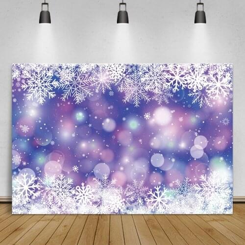 Laeacco Winter Snowflake Christmas Photo Background Purple Light Bokeh Polka Dots Child Interior Photographic Backdrop Banner
