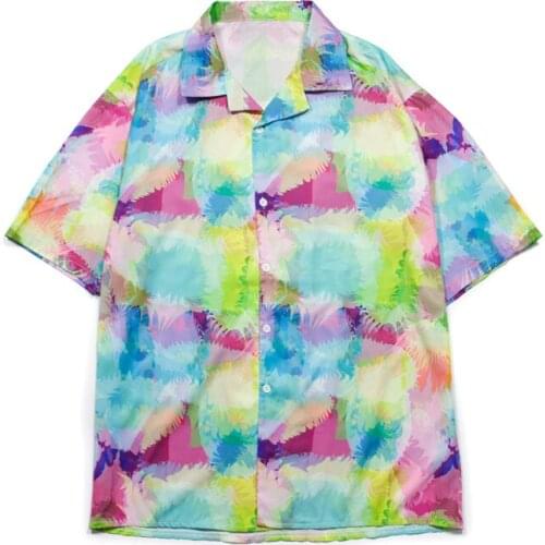 Summer retro hit color loose wild casual retro tie-dye printed short-sleeved shirt