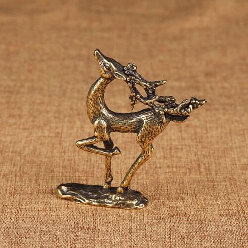 Copper Running Sika Deer Statue Home Decoration Crafts Brass Antique Animal Figurines Miniatures Living Room Office Ornaments