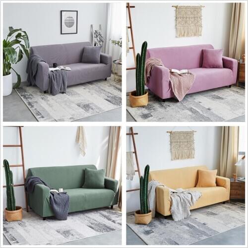 Fashion Solid Color Sofa Cover Thicken Corn Kernels Plush Elastic All-inclusive Slip-Resistant Slipcover Couch Cover Protector