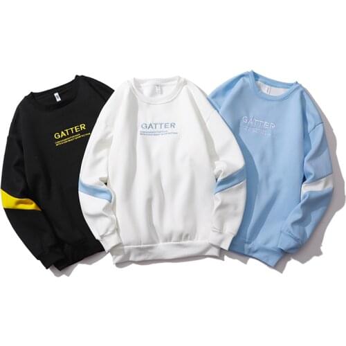 2021 Spring Autumn Mens Sweatshirts Round Collar Casual Hoodies Letter Embroidery Men Fashion Hoodie Long Sleeve Patchwork Color