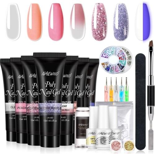 ROSALIND 15ml Glitter Poly Nail Gel Set 7 Fashion Colors Per Set Base & Top Coat Quick Builder Extension Wholesale Dropshipping