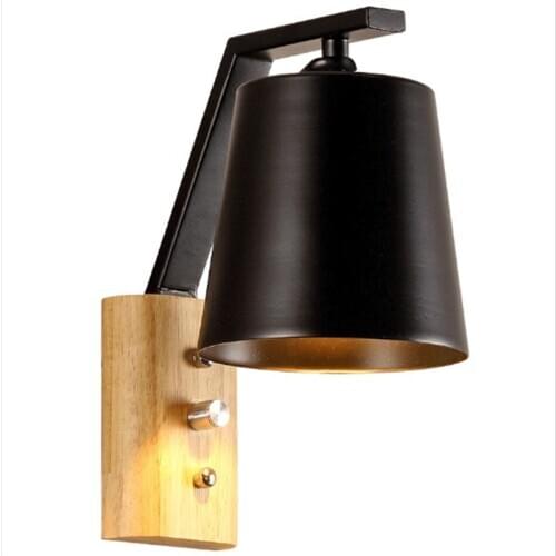 Nordic bedroom bedside living room wall lamp creative simple staircase solid wood aisle wrought iron lighting