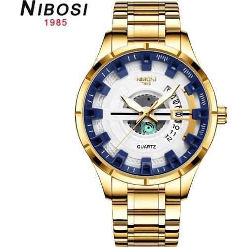 Nibosi criativo roda de engrenagens design relógio masculino ouro prata cor preta funcional luxo relógio de quartzo para homem r