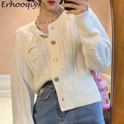 New Autumn O-neck Knit Cardigan Sweater Women Korean Style Short Knitted Cardigans Coat Female Fall Black All-Match Outwear Tops