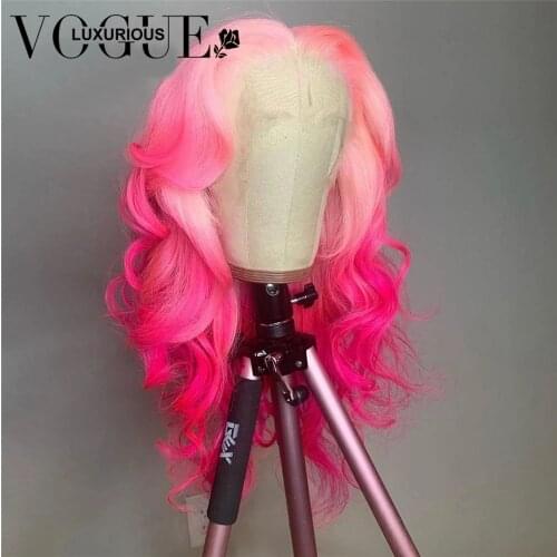 Glueless Body Wave Lace Front Wig 180 Density Pink Yellow Ombre Closure Wig Brazilian Remy Human Hair Wigs For Black Women