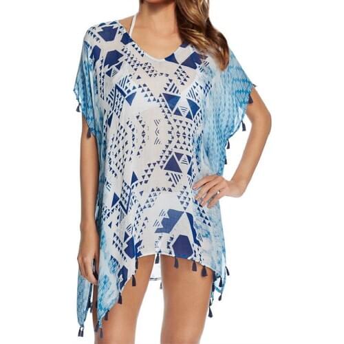 Beach Cover up With Tassel Print Chiffon Swimwear Women Beach Pareo Robe de Plage Swimsuit Saida de Praia Beachwear #Q334
