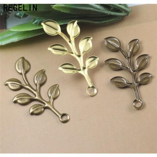 REGELIN Gold/Silver Plated Branch Leaf Charms DIY Fashion Necklace Bracelet Headwear Findings 20pcs 19*37MM Jewelry Charms