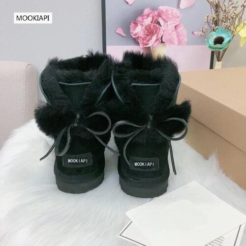 2019 Chinas highest quality womens boots, real sheepskin, 100% natural wool, bow tie fashionable snow boots, free delivery