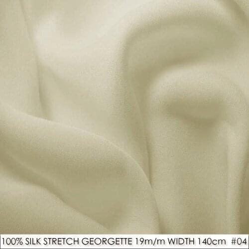 SILK STRETCH DOUBLE GEORGETTE Width55"-140cm19mmPure Silk With Spandex Wholesale Chiffon Fabric Stretch Champagne NO 04