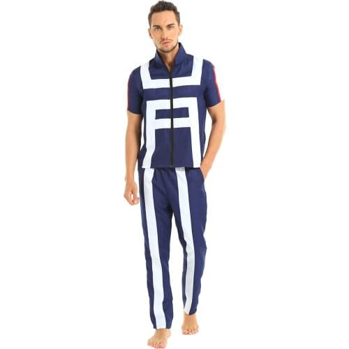 Unisex Men Women Cosplay Costume Gymnastics Outfit Short Sleeve Zip Coat with Pants My Hero Accademico Unisex Adulto Uniforme