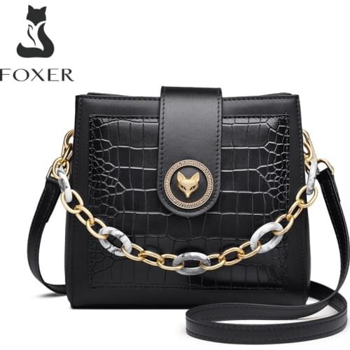 FOXER Brand Vintage Cow Leather Bags for Women Casual Bucket Bag Handle Crossbody Bags High Quality Lady Shoulder Tote Bags