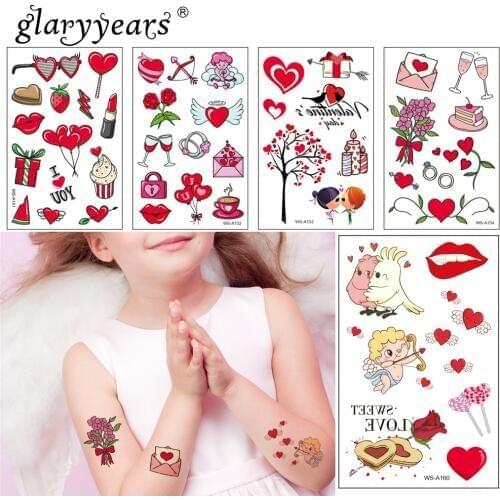 Glaryyears 1 Pc Temporary Tattoo Sticker Red Fake Love Pattern Flash Waterproof Fashion Small Body Art Woman Valentines Day