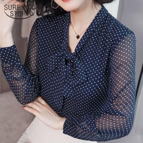 2019 the new women blouse trends O-neck chiffon shirts Polka dot womens clothing solid color elegance womens clothing 1864 50
