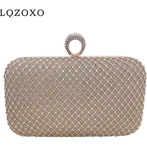 Finger Ring Diamonds Women Evening Bags Diamonds Hollow Out Style Chain Shoulder Day Clutch Purse Bags