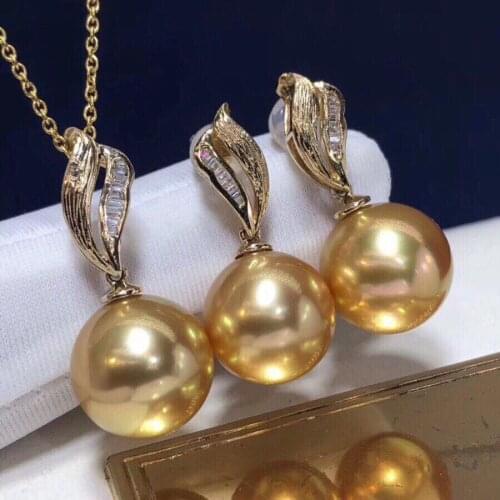 1028 Fine Jewelry 14K Gold Natural Ocean Golden Pearl 8-12mm Females Jewelry Sets for Women FIne Jewelry Sets