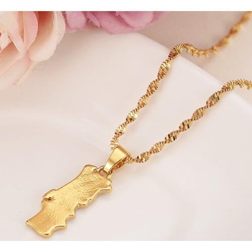 Gold colo Portugal Map Flag Pendant and Necklace women girls boy men party Trendy Jewelry Gifts kids daily wear