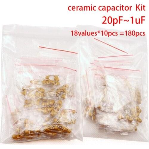 18values*10pcs =180pcs Monolithic Ceramic Capacitor 20pF~1uF,ceramic capacitor Assorted Kit